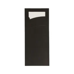 Bestekzakje pochette zwart met wit servet (600 stuks)